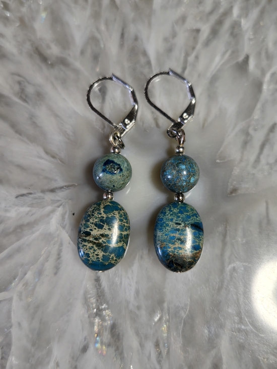 Artisan Jewelry - Blue Sea Sediment Jasper Drop Earrings